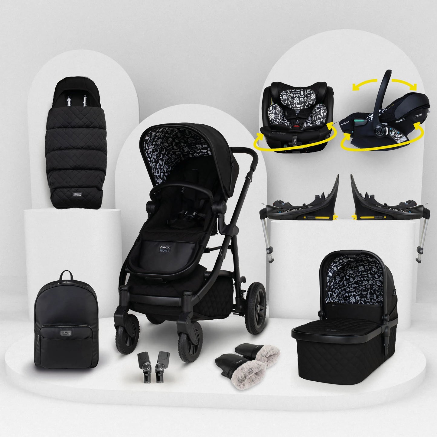 Cosatto Wow 3 All Stage Family Rotate & Recline 2 Base Bundle Silhouette
