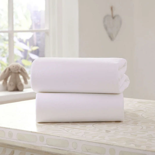 Clair-de-lune 2 Pack Bedside Crib Fitted Sheets - 90 x 50 cm White