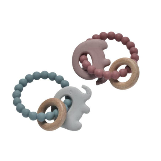 Jumini Baby Elephant Teether Beads - Silicone and Wood Teething Toy for 6m+