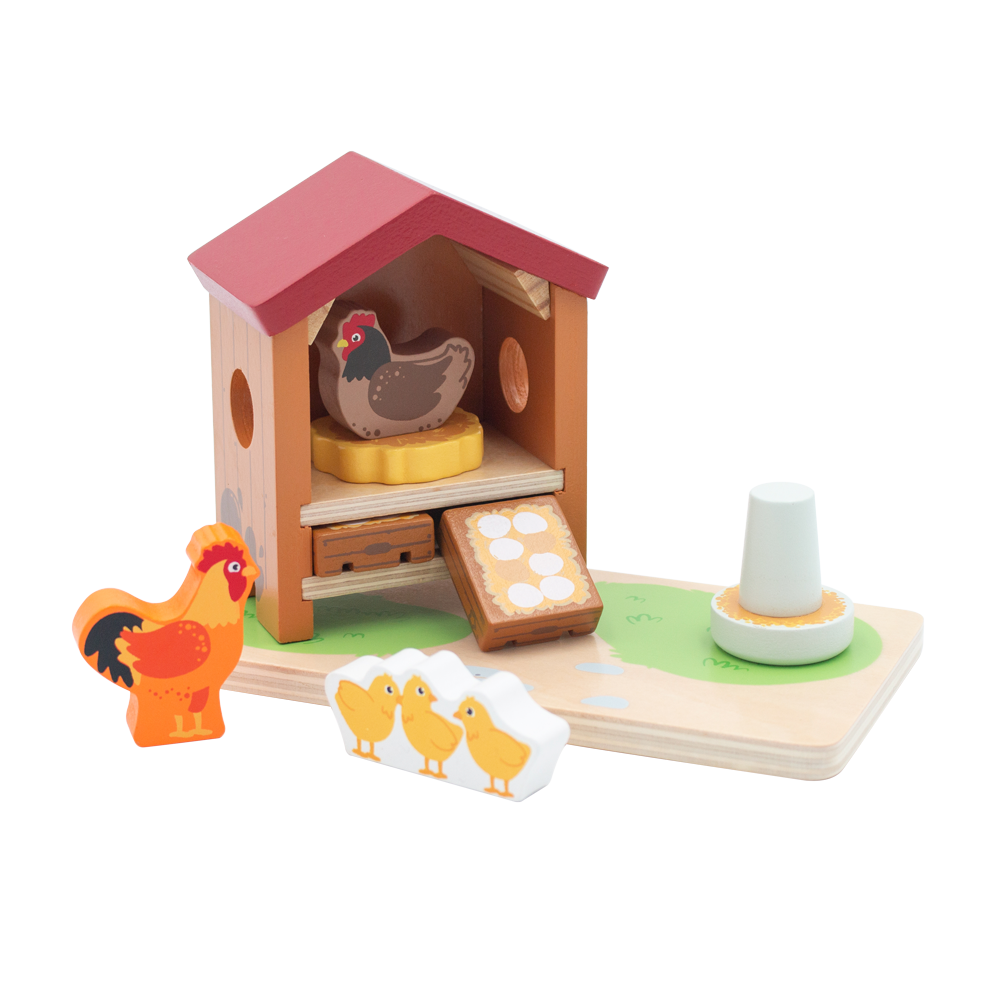 Jumini Wooden Chicken Coop Farm Set with Hens