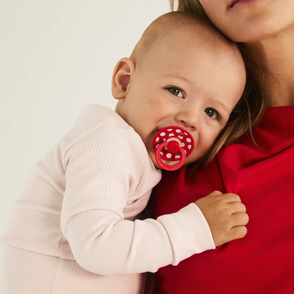 BIBS STUDIO Colour Dummies 2 Pack Polka - Blossom/Candy Apple