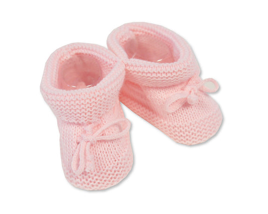 Nursery Time Knitted Tie-Up Baby Booties Pink
