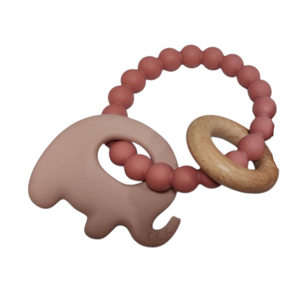 Jumini Baby Elephant Teether Beads - Silicone and Wood Teething Toy for 6m+