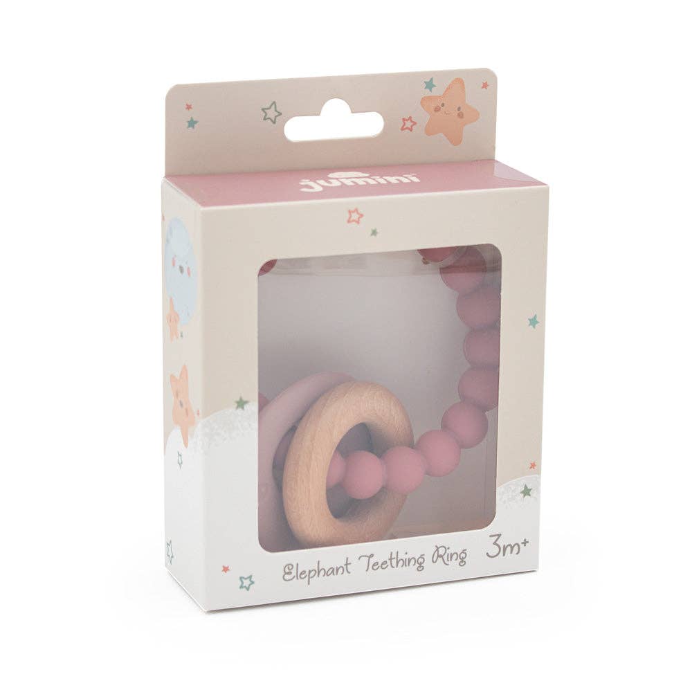 Jumini Baby Elephant Teether Beads - Silicone and Wood Teething Toy for 6m+