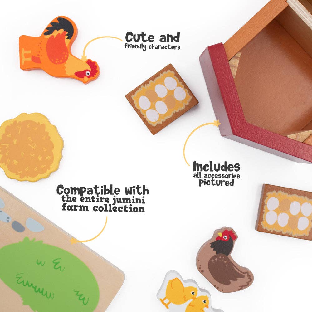 Jumini Wooden Chicken Coop Farm Set with Hens