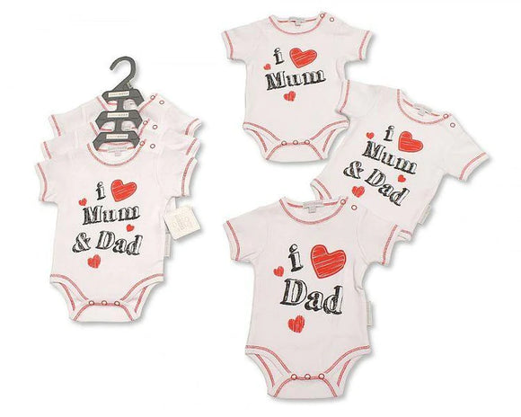 Soft Touch 3 Pack Bodysuits White I Love Mum/Dad