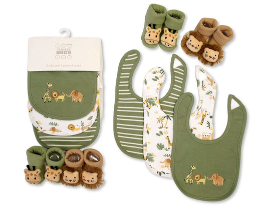 Nursery Time Baby Boys Bib and Socks Set - Safari