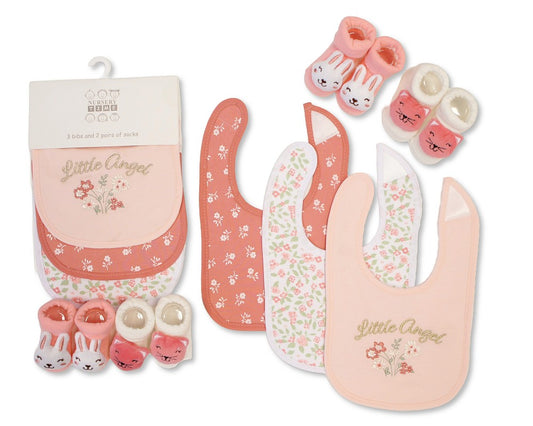 Nursery Time Baby Girls Bib and Socks Set - Little Angel
