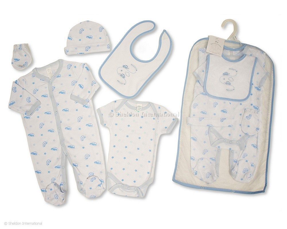 My Little Chick Baby Boys 5 Pieces Layette Gift Set - Broom, Broom