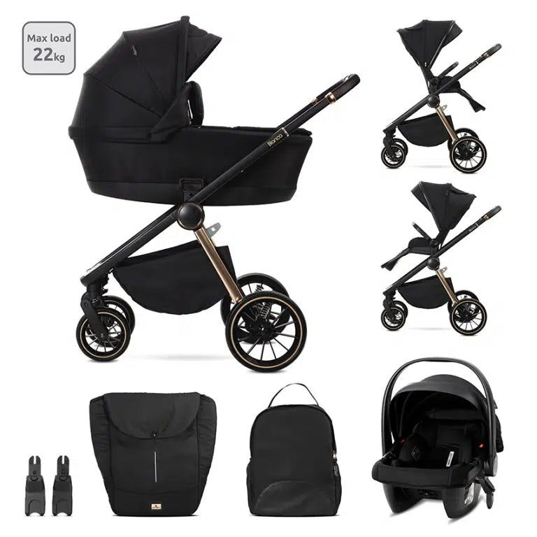 Lorelli Bianca 3in1 Travel System - Black Includes Aria Luxe Car Seat and Rain Cover