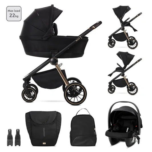 Lorelli Bianca 3in1 Travel System - Black Includes Aria Luxe Car Seat and Rain Cover