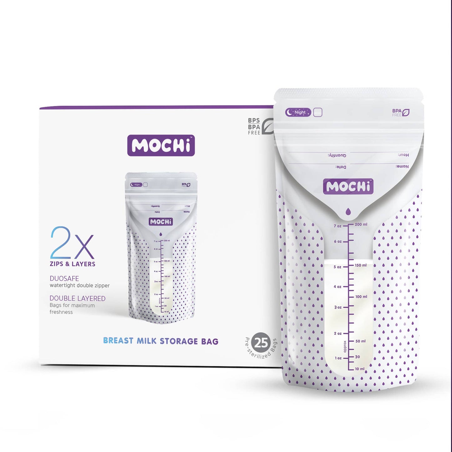 MOCHi Breast Milk Storage Bags – Double-Layered, BPA-Free