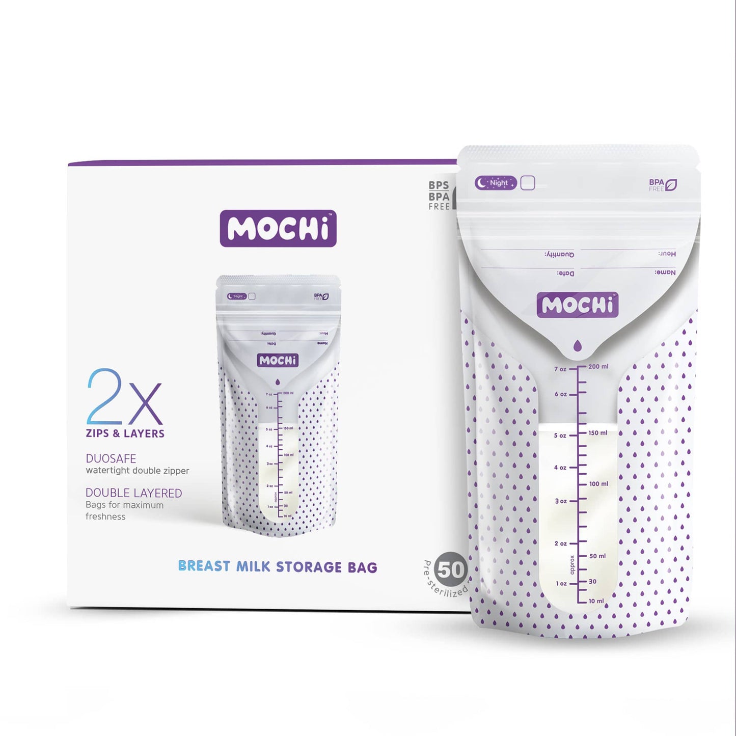MOCHi Breast Milk Storage Bags – Double-Layered, BPA-Free