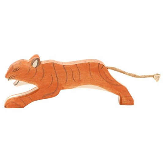 Wooden tiger toy on a white background