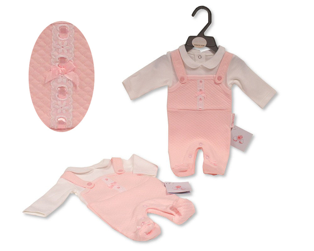 Tiny Chick Premature Baby Girls Faux 2 pcs Set with Lace and Bow