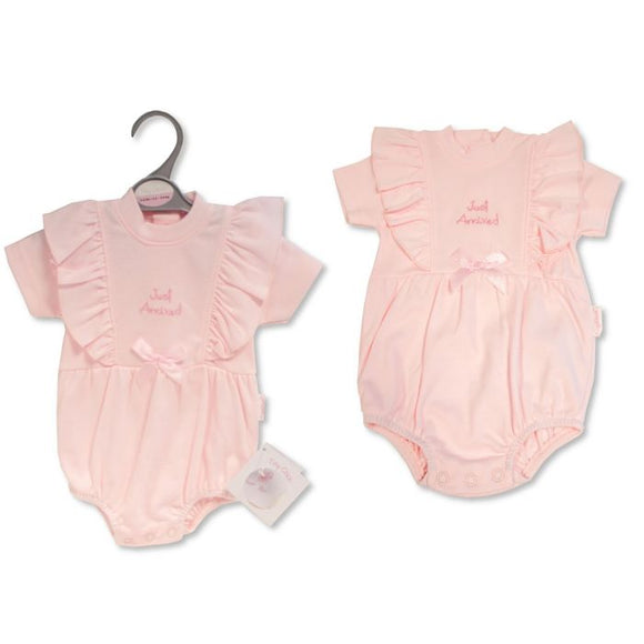 Tiny Chick Premature Just Arrived Frill Romper Pink