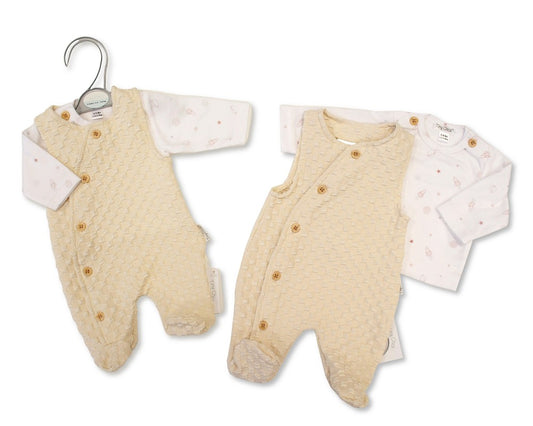Tiny Chick Premature Baby Boys 2 pcs Jacquard Dungaree Set - Space