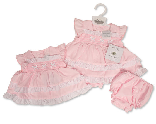 Tiny Chick Tiered Premature Baby Dress with Smocking and Bows
