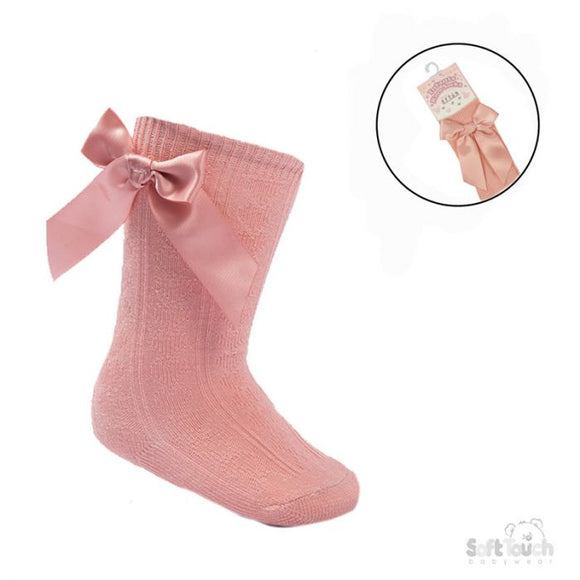 Soft Touch Knee Length Socks with Satin Side Bow Rose Gold