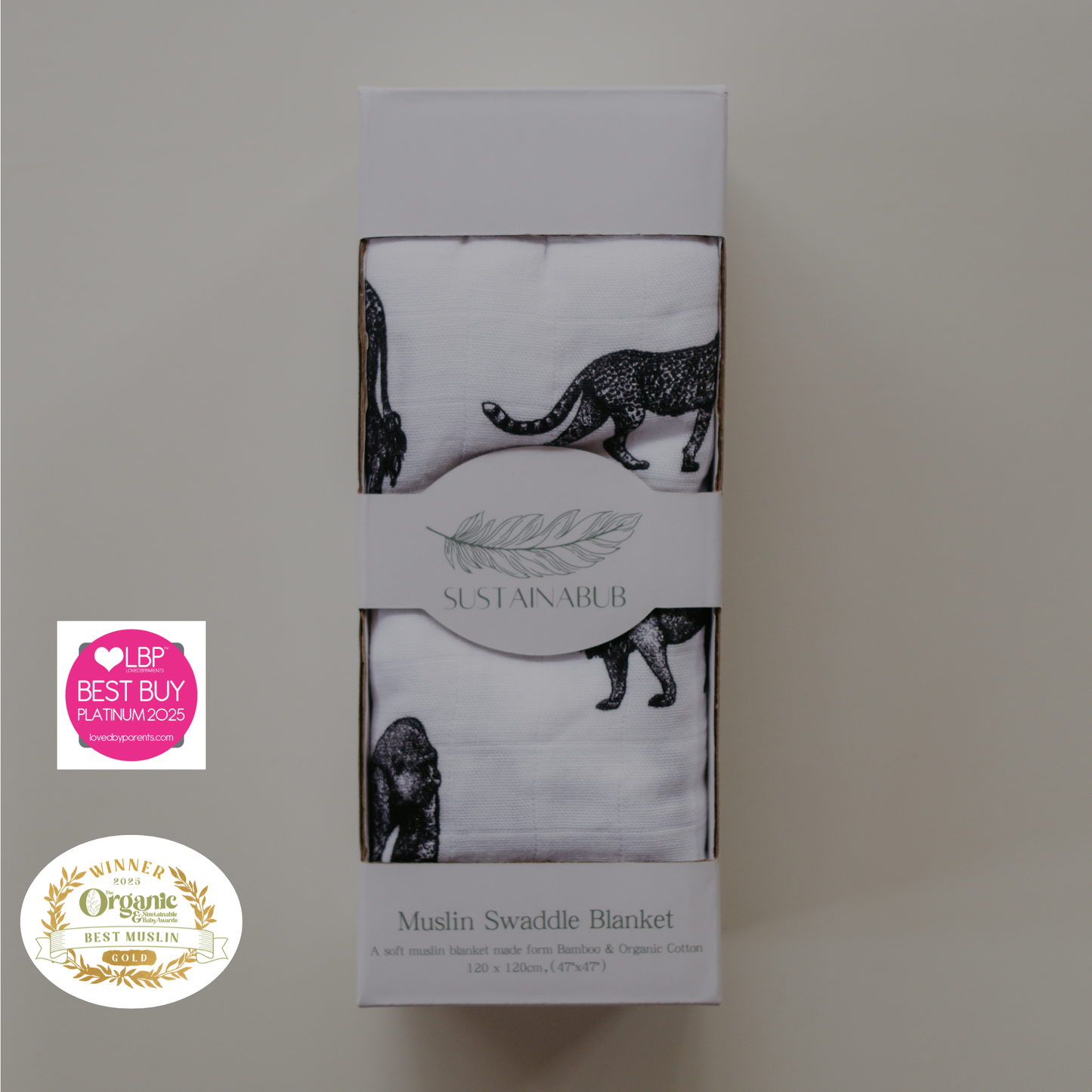 Safari Print Baby Muslin Swaddle (120x120cm)