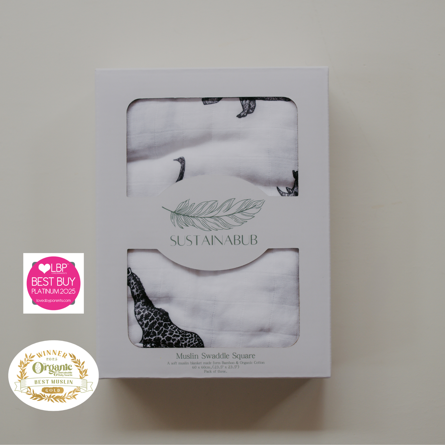 Safari Print Baby Muslins - Pack of 3 (60x60cm)