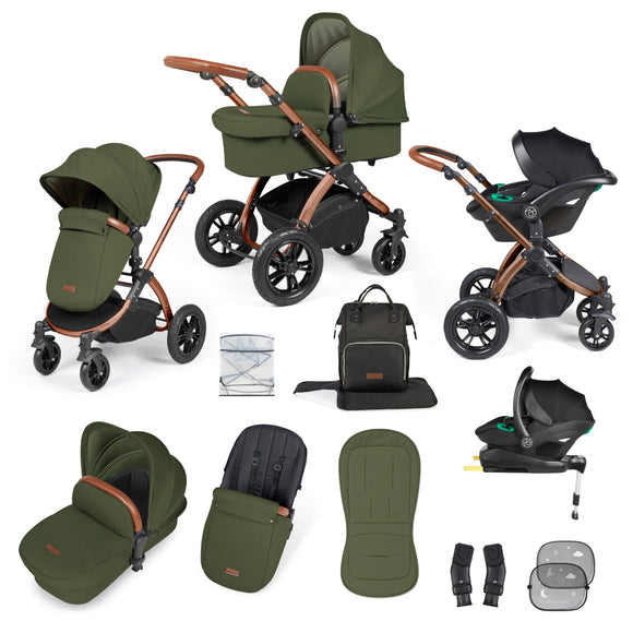 Ickle Bubba Stomp Luxe All-in-One I Size Travel System With Isofix Base (Stratus) Woodland on Bronze