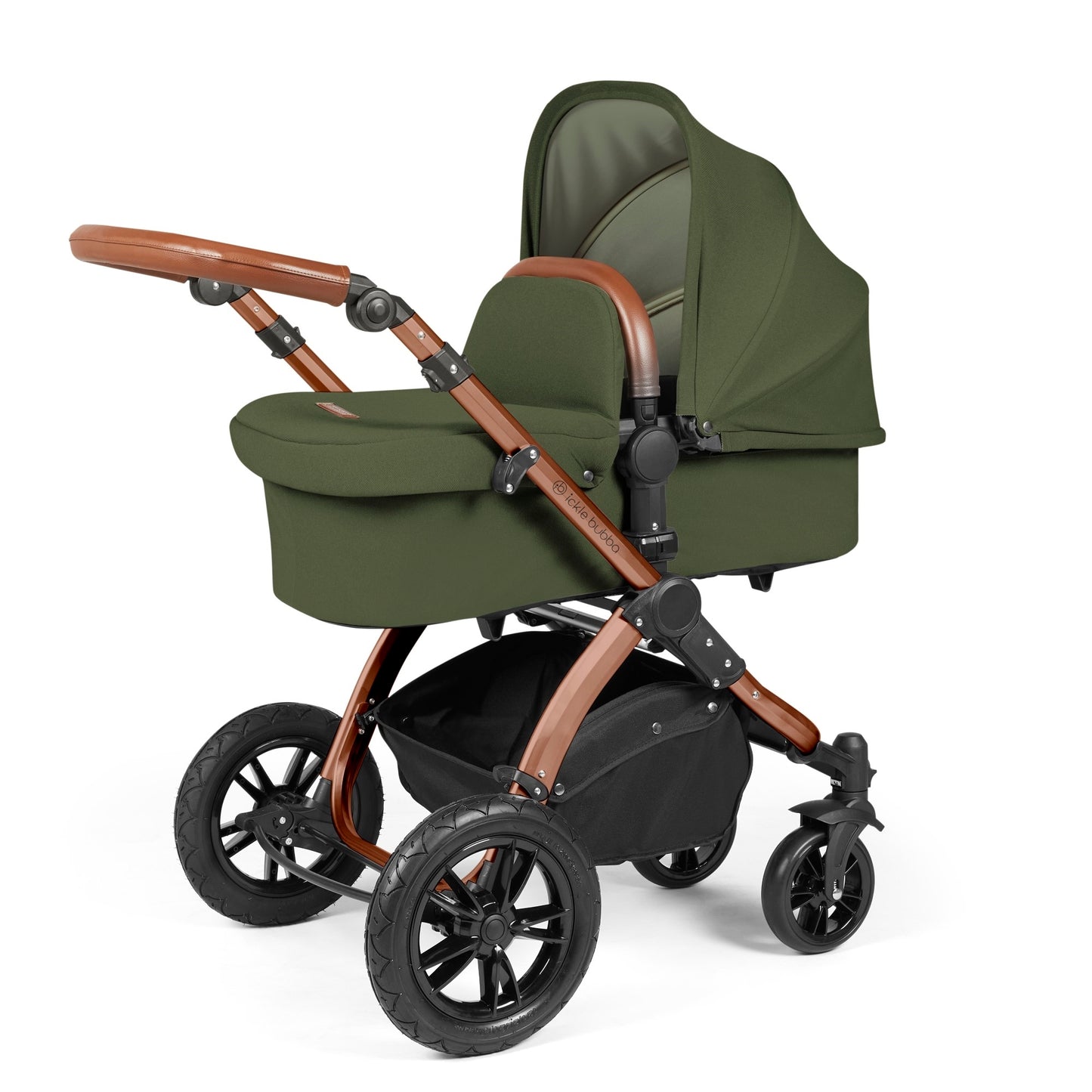 Ickle Bubba Stomp Luxe All-in-One I Size Travel System With Isofix Base (Stratus) Woodland on Bronze