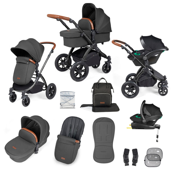 Ickle Bubba Stomp Luxe All-in-One I Size Travel System With Isofix Base (Stratus) Charcoal on Black