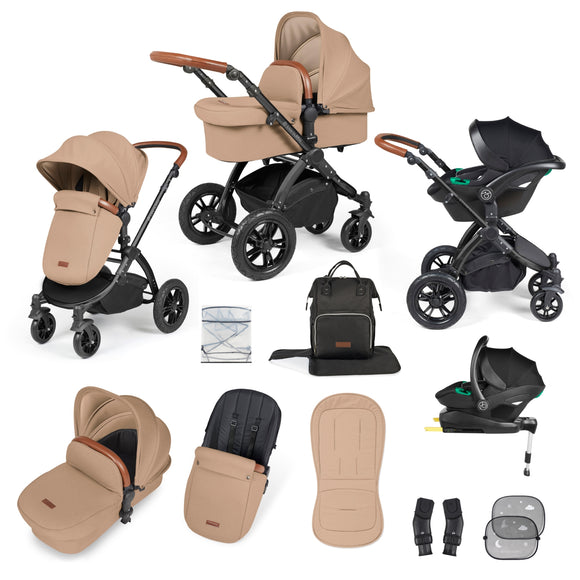Ickle Bubba Stomp Luxe All-in-One I Size Travel System With Isofix Base (Stratus) Desert on Black