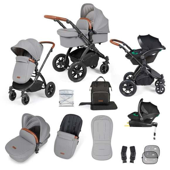 Ickle Bubba Stomp Luxe All-in-One I Size Travel System With Isofix Base (Stratus) Pearl Grey on Black
