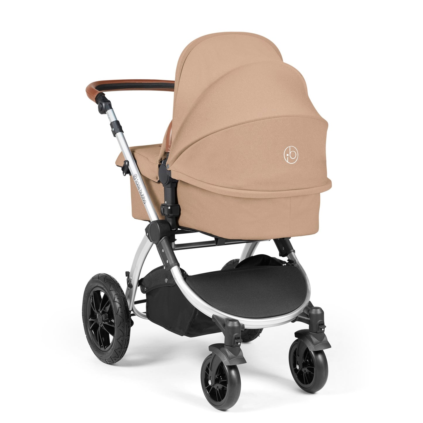 Ickle Bubba Stomp Luxe 12 Piece Travel System with i-Size Cirrus Car Seat & ISOFIX Base Desert on Silver