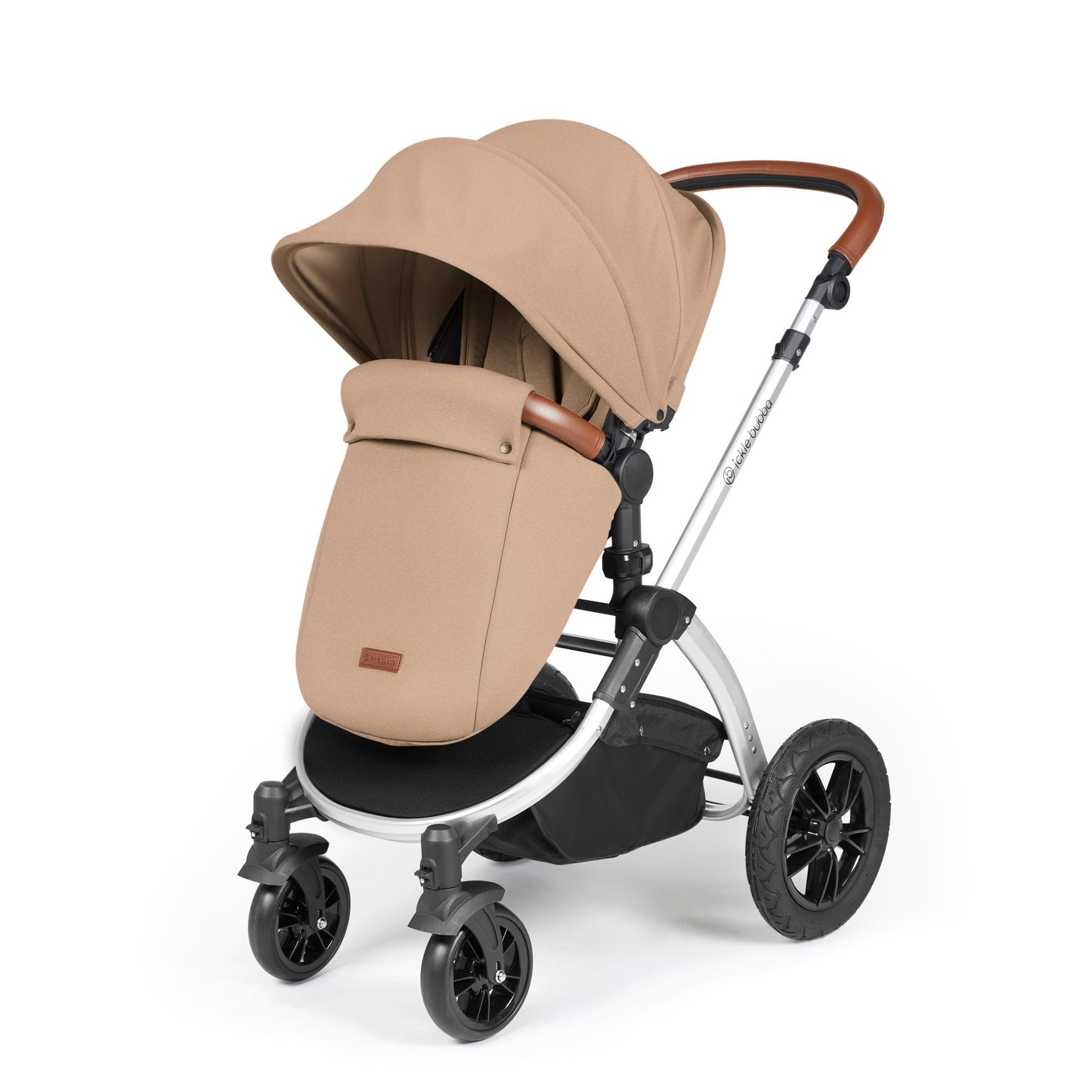Ickle Bubba Stomp Luxe 12 Piece Travel System with i-Size Cirrus Car Seat & ISOFIX Base Desert on Silver
