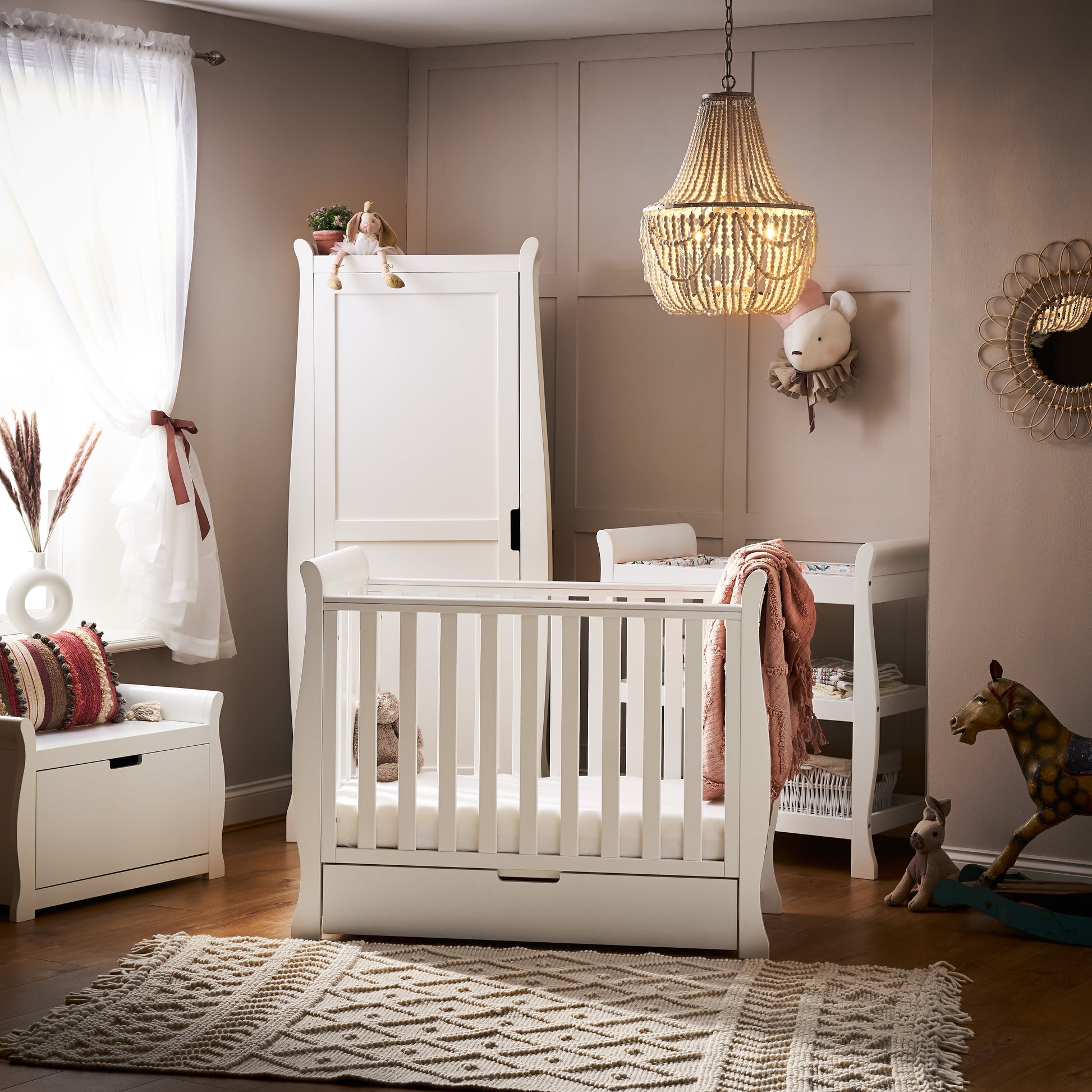 Obaby Stamford Space Saver Sleigh 3 Piece Room Set - White Room Set