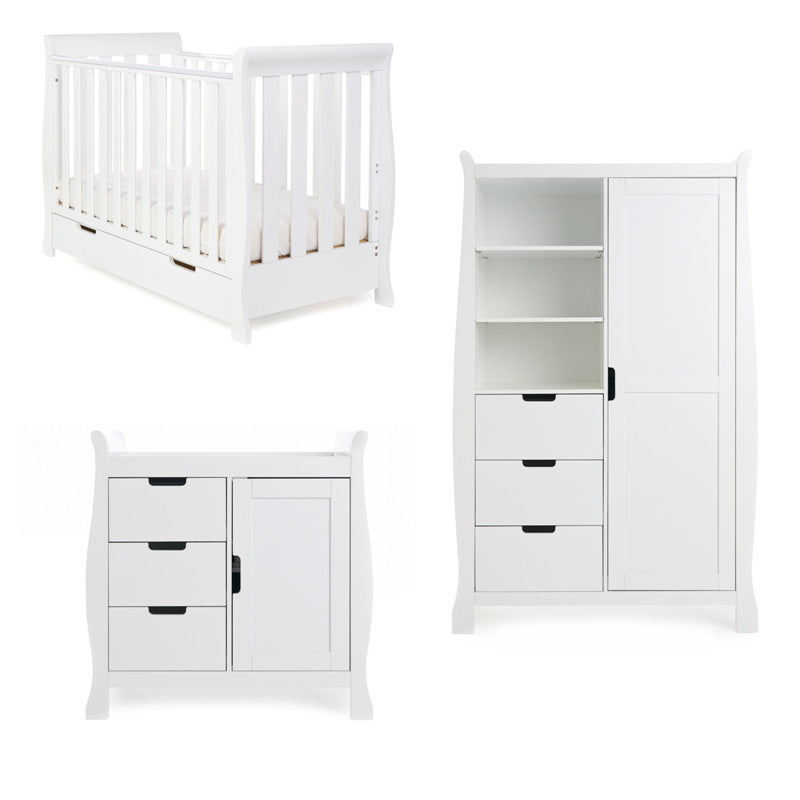 Obaby Stamford Mini Sleigh 3 Piece Roon Set - White Room Set