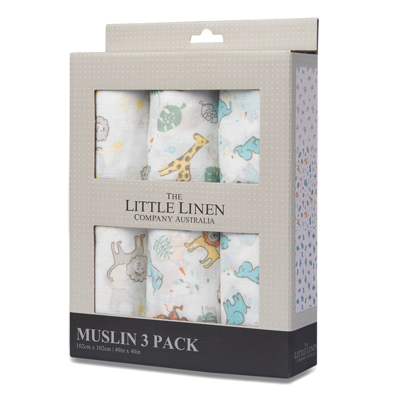 Little Linen 3 Pack Muslin Prints-Safari Bear