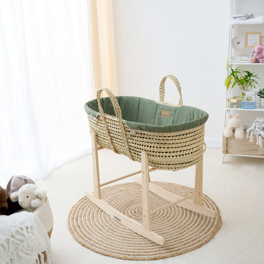 Clair-de-lune Organic Palm Moses Basket Forest Green