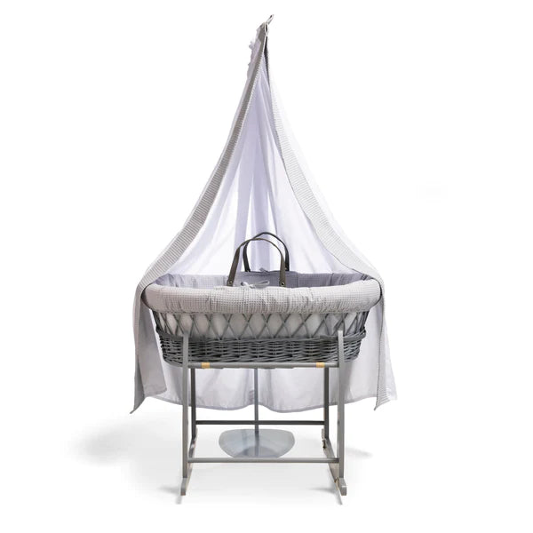 Clair-de-lune Waffle Grey Wicker Moses Basket Starter Set & Deluxe Drape