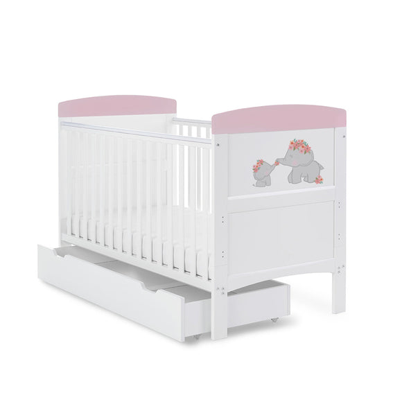 Obaby Grace Inspire Cot Bed & Underdrawer Me Mini Elephants Pink