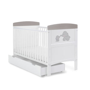 Obaby Grace Inspire Cot Bed & Underdrawer Me Mini Elephants Grey
