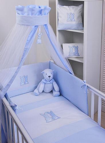 Baby Oliver Blue Bunny Bedding Set - Cot Bed Duvet And Bumper Nursery