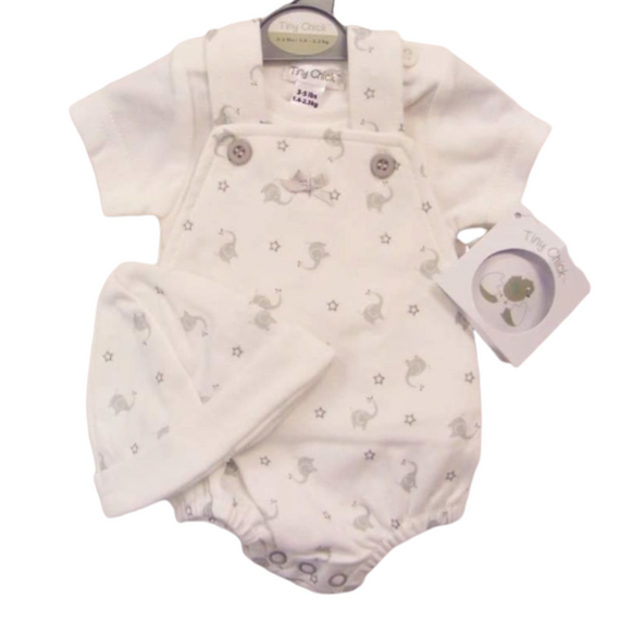 Baby Short Dungaree 2 Pieces Set With Hat - Elephants Clothing