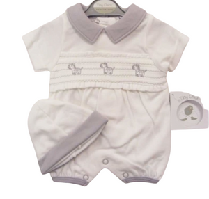 Tiny Chick Smocked Premature Baby Romper with Hat Zebra Tiny Tots Store Ltd
