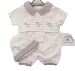 Smocked Premature Baby Romper With Hat - Zebra Clothing