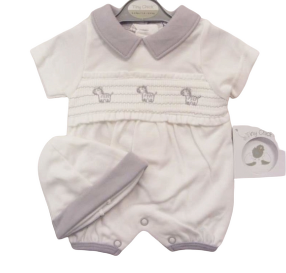 Smocked Premature Baby Romper With Hat - Zebra Clothing