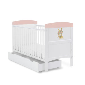Obaby Grace Inspire Cot Bed & Underdrawer Watercolour Rabbit Pink
