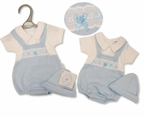 Boys Faux 2 Pieces Dungaree Set With Lace And Hat Clothing