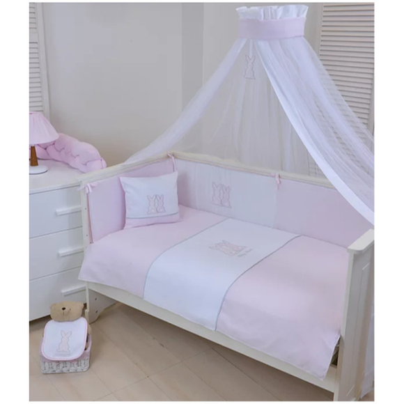 Baby Oliver Pink Bunny Bedding Set - Cot Bed Duvet And Bumper Nursery