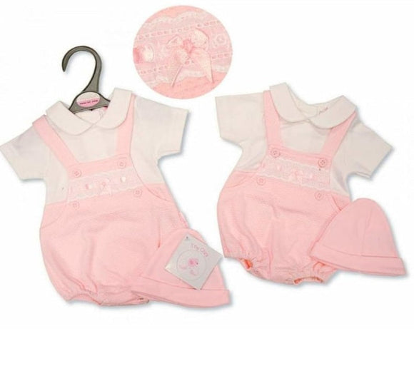 Girls Faux 2 Pieces Dungaree Set With Lace And Hat Clothing