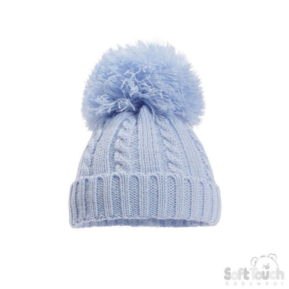 Soft Touch 'Elegance' Cable Knit Hat with Pompom -- Small Blue