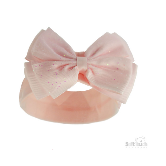 Soft Touch Plain Headband with Glitter Bow - Pink